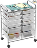 Simple Houseware 12 Drawers Rolling Utility Cart Organizer, Chrome | 2-Column, 32" Height, Lockable Wheels, for School, Office, Art Craft, and Paper Storage