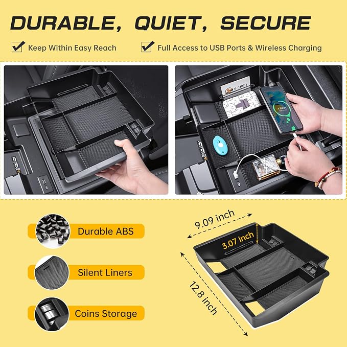 Center Console Organizer Tray for 2022-2026 Chevy Silverado & GMC Sierra | For Refreshed 2022-2026 Silverado/Sierra 1500 & 2024-2026 Silverado/Sierra 2500HD 3500HD, Full Console w/Bucket Seat ONLY