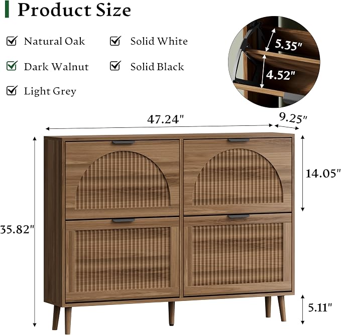 Xixini Shoe Storage Cabinet with 4 Flip Drawers, 36" Freestanding Wood Fluted Shoe Organizer for Entryway, Tall Narrow Wooden Hidden Slim Shoe Rack for Front Door Entrance, Hallway, Foyer, Navy Blue