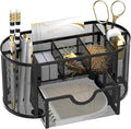 SUPEASY Mesh Desk Organizer, Desk Accessories & Workspace Organizers with Drawers, Pencil Holder for Desk with 9 Compartments for Office Supplies, School, Classroom, 8.6 x 4.3 x 4.1 Inch, Black