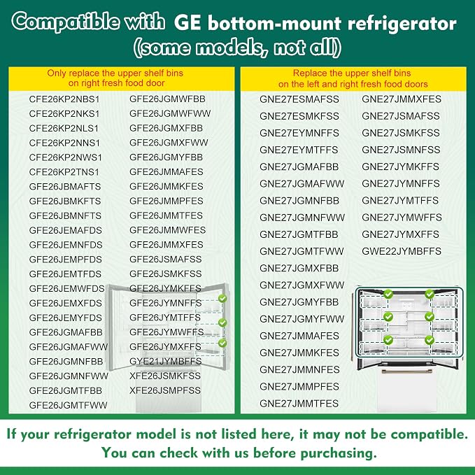 WR71X38307, WR71X30144 Door Shelf Bin Compatible with ge refrigerators (some models): GFE26JYMNFFS, GNE27JYMNFFS, GNE27JYMWFFS etc, Door Shelf Replacement: 4975750, AP7186356, EAP16729788, PS16729788