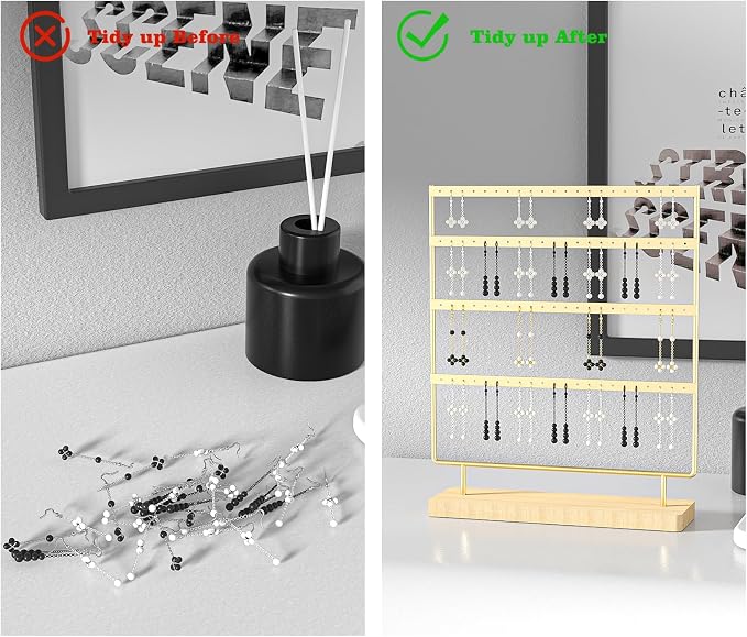Julysky Earring Holder Organizer, Earring Stand, 4 Layers, Golden