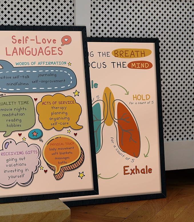 LOLUIS Mental Health Poster, Boho Therapy Tools Educational Supplies Art Print Classroom School Office Decor (Self Love Languages, Custom Frame Type)