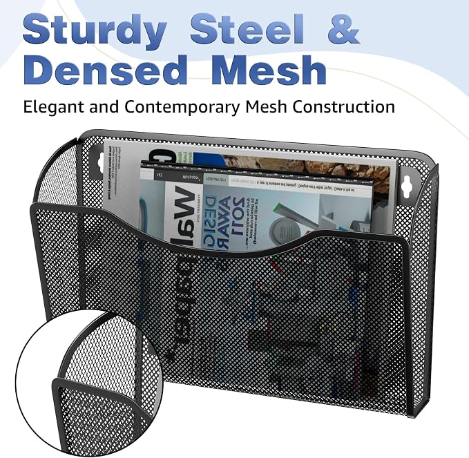 MINDEPOT Wall File Organizer - Heavy Duty Iron Office File Holder for Wall Mount - Hanging Document Organizer for Business, Classroom, Home Office