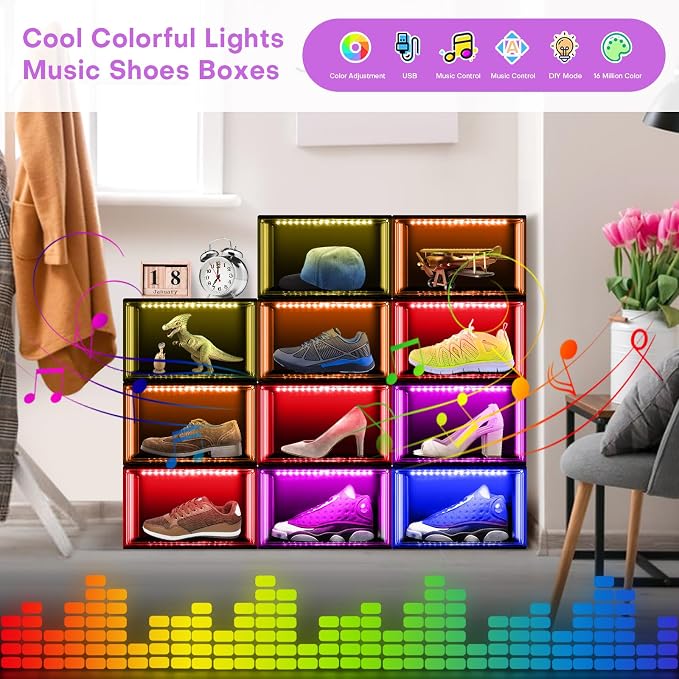 Oltraman LED Smart Shoe Boxes Display Case, Stackable Storage Organizers