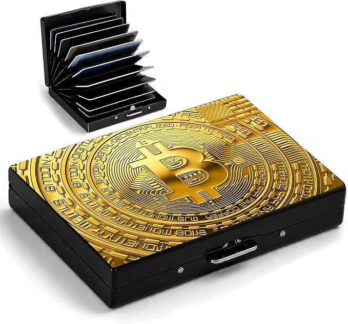 Bitcoin Metal Wallet Credit Card Protector Case Equipped RFID Blocking | with Pop-Up Button Slim Business Cards Holder Aluminum Cards Case Exclusive Bitcoin Gifts for Women Men