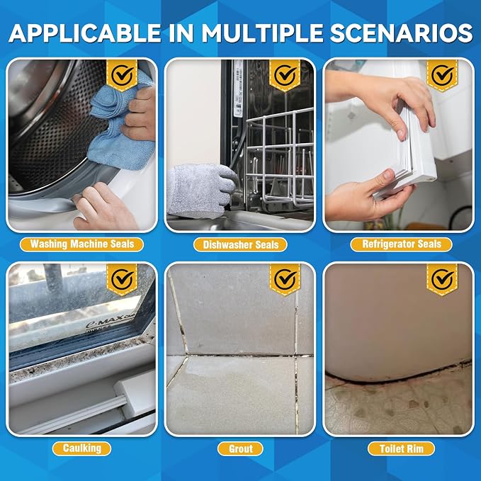 Mold Stain Cleaner, 8 Floz Washing Machine Cleaner Gel with Brush, Household All-Purpose Cleaner Highly Effective in Penetrating for Grout, Fridge, Bathroom, Shower, Front Load Washer