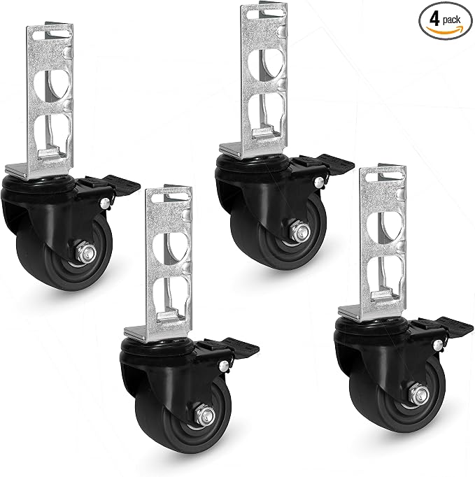 Iron Forge Tools Rolling Storage Rack Caster Wheels, Set of 4-3 Inch | Heavy Duty Locking Castors, For Garage Shelving, Pallet Shelf & Tool Shelves