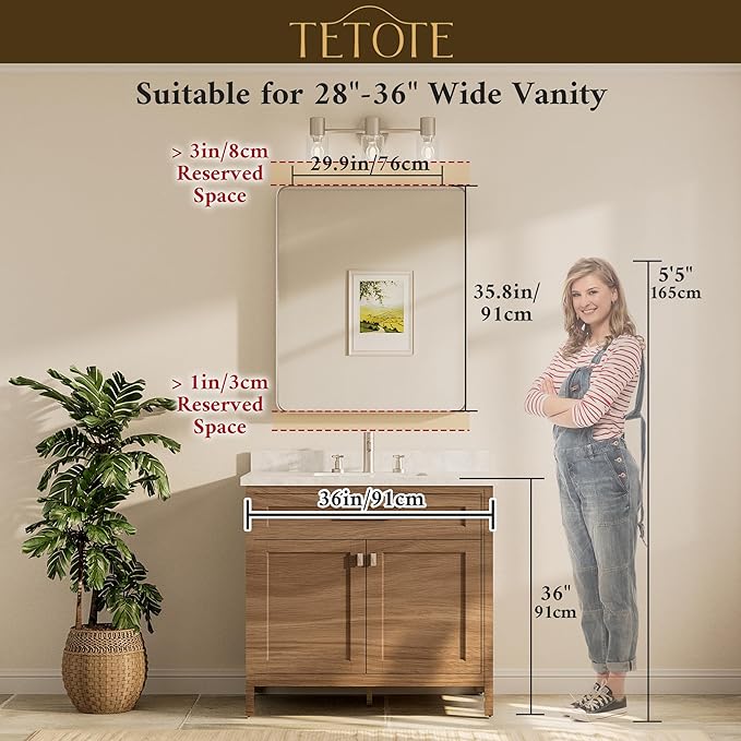 TETOTE Black Framed Mirrors for Bathroom, 30 x 36 Inch Modern Decorative Wall Mounted Rectangle Matte Framed Vanity Mirror (Horizontal/Vertical)