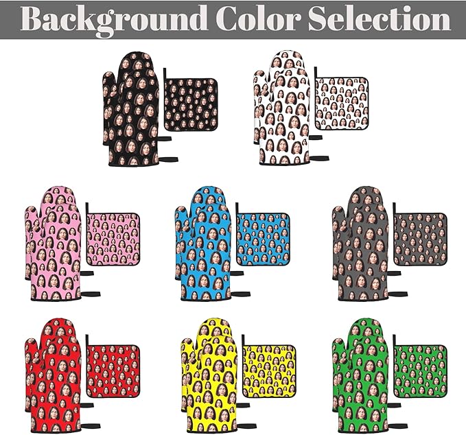 Custom Oven Mitts and Pot Holders Personalized with Your Face, Baking Gifts for Women for Kitchen Cooking, BBQ, Grillin-Style2, 2 Oven Mitts+ 1 Pot Holders