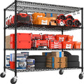 PrimeZone 55.5" W x 24" D x 80" H Heavy Duty Wire Storage Shelves with Wheels, 4 Tier Adjustable NSF Commercial Garage Shelving Unit, Rolling Metal Organizer Shelf Rack for Warehouse, Pantry, Black