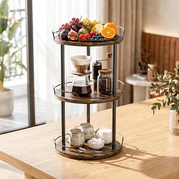 12'' Rotating Spice Rack, 3-Tier Lazy Susan Turntable Organizer | Wooden, for Cabinet, Table Top, Kitchen Countertop, Pantry, Bathroom, Vanity, Home Decor
