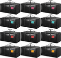 12 Pack Moving Bags with Full-Open Side Zipper, Extra Large 93L Heavy Duty Waterproof Foldable Storage Totes for College Dorm, Moving & Home Organization Black