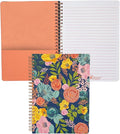 Steel Mill & Co Cute Floral Mini Spiral Notebook, 8.25" x 6.25" Journal with Durable Hardcover and 160 Lined Pages, Garden Blooms (Navy)