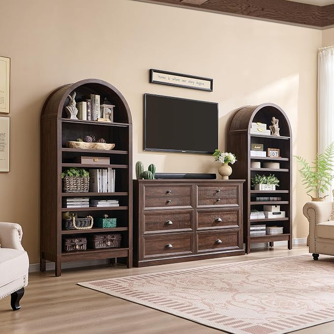 IFGET 71" Tall Arched Shoe Storage Cabinet, 7 Tiers 28 Pairs Wooden Shoe Rack with 3 Adjustable Shelves, Freestanding Shoe Closet Shelf Organizer for Entryway, Hallway, Living Room-Brown