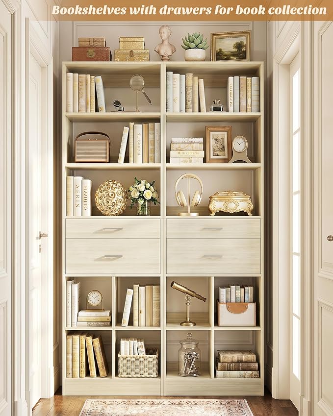 44" Storage Unit with Drawers and Shelves, Greige Oak