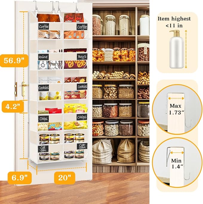 Ofiray-home Over the Door Organizer, 5-Tier Extra Large Storage with 10 Pockets and PVC Label Pouches, 80 lbs Capacity Hanging Closet Organizer, Beige