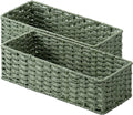 StorageWorks Sage Green Paper Rope Bathroom Basket Organizer and Storage for Tank Topper, Wicker Toilet Paper Basket for Back of Toilet Baskets, Small Narrow Tank Trays for Bathroom Decor, 2 Pack