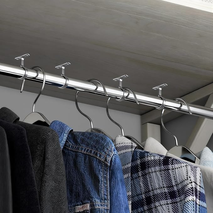 LEIFIDE 4 Pcs 1 5/16 Inch Diameter Round Wardrobe Closet Rod Suspended Center Support with Installation Screws Curtain Closet Rod Ceiling Mount Bracket for Home Wardrobe (Polished Chrome)