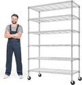 Romorgniz 82" H X45 W X18 D Storage Shelves with Wheels, 6 Tier Wire Shelving Adjustable Metal Shelving Pantry Shelves Capacity 1200LBS for Garage Shelving, Pantry, Kitchen, Closet,Chrome