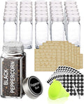 SWOMMOLY 25 Pcs Glass Spice Jars with Labels, 4oz Spice Bottles with Lids | Empty Square Spice Containers with Pour/sift Shaker Lid, Airtight Cap, 703 Spice Labels, Chalk Marker and Funnel.