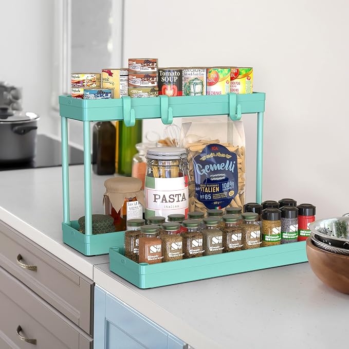 Simple Houseware 3-Tier Slim Rolling Cart w/Handle 5.5" Wx27.5 H, Turquoise | Storage Cart for Narrow Space (5.5-Inch Wide) Kitchen, Bathroom, Laundry Room