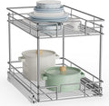ROOMTEC New Version Pull Out Cabinet Organizer for Base Cabinet (20" W X 21" D), Kitchen Cabinet Organizer and Storage 2-Tier Cabinet Pull Out Shelves Under Cabinet Storage for Kitchen Silver,Chrome
