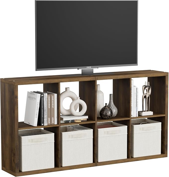 8 Cube Storage Organizer, Cube Shelf with Heavy-Duty Thick Boards, 25.12" L x 9.37" W x 48.74" H, Smooth Easy-Clean Panels, Simple Assembly, for Living Room Bedroom Office, Brown