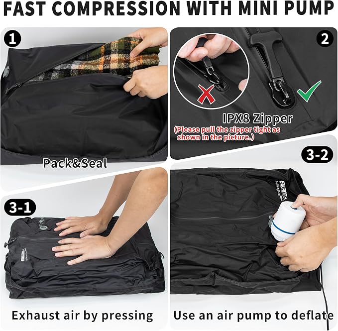 EULANT Travel Vacuum Bags,IPX8 Waterproof Vacuum Compression Bag | Vacuum Bags for Travel Carry-On Suitcase & Travel Backpack,Space Saver Bags Packing Organizers