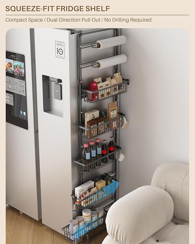 UMDONX 7-Tier Over The Door Storage Rack with Pull-Out Baskets and Sliding Shelves, Suitable for Kitchen, Bathroom, and Laundry Room, Black