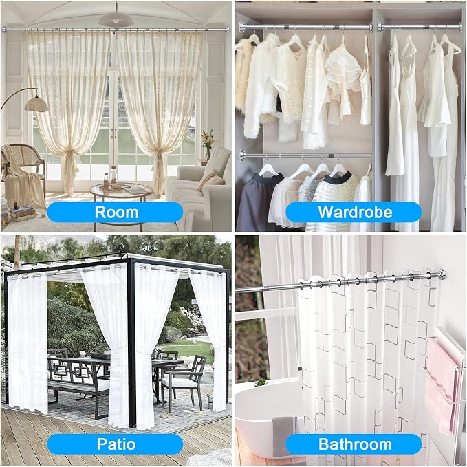 TEECK 2 Pack Shower Curtain Rod, 32-43 inch Adjustable Spring Tension Curtain Rod, Never Rust Anti-Slip Shower Curtain Rod for Bathroom, No Drilling, Never Collapse, Easy to Use, Silver