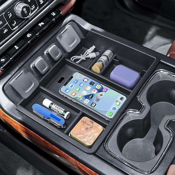Center Console Organizer Tray for 2014-2018 Chevy Silverado/GMC Sierra 1500 | 2015-2019 Silverado/Sierra 2500HD/3500HD Accessories, Console Insert Tray Add Extra Storage, Full Console w/Bucket Seat ONLY