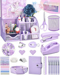 Purple Desk Accessories, 26Pcs Office Supplies and Desk Organizers, with Tape Dispenser, Stapler, Staple Remover Ect, Gift Box Packaging
