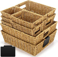 Marsui 9 Pcs Wicker Storage Baskets for Pantry Organization with Handle Labels Handwoven Multi-size Brown Small Organizer Baskets Storage Bins Container for Shelves Closet Toilet Christmas Holiday
