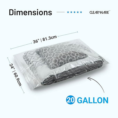 12 Count - Large Plastic Bags With Zipper Top, 20 Gallon Size 24" x 32", Extra Large Storage Bags, For Clothes, Travel, Moving, BPA-Free, Heavy Duty 3-Mil Thick