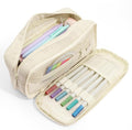 SUNEE Pencil Case, Large Capacity Pencil Pouch, Aesthetic Big Pen Bag, Soft Corduroy Fabric Pen Box for Office Stationery Organizer School Supplies Multifunctional for Teen Boys Girls Women Men, Cream