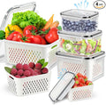 4Pack Fruit Storage Container for Fridge with Removable Colander and Vent | 8 Pieces BPA Free Kitchen Refrigerator Organizers Plastic Fruit Containers for Fridge for Fruit Berry Salad Lettuce