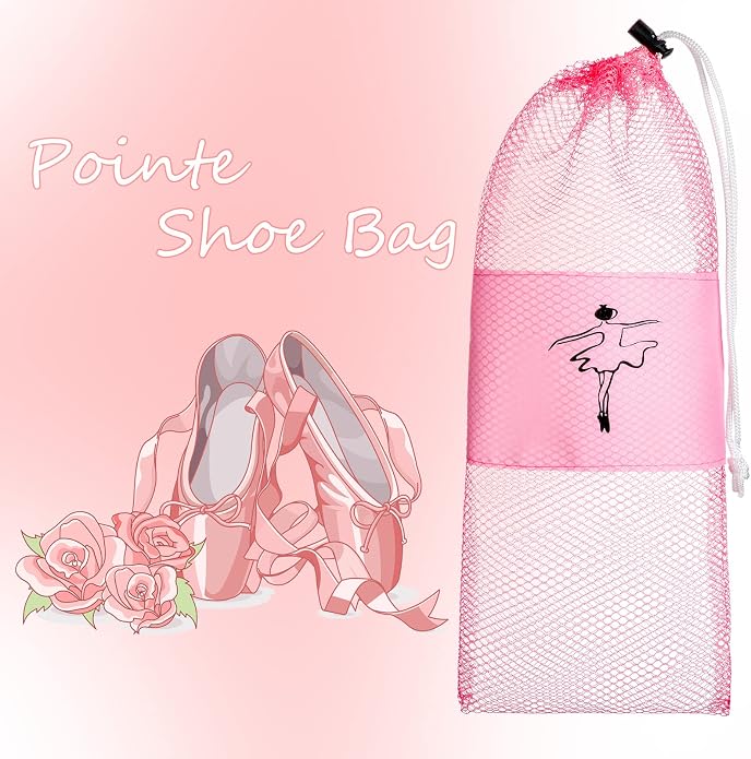Shappy 4 Pcs Pointe Shoes Bag Mesh Dance Shoe Storage Ballet Accessories for Women Girls, Drawstring Pouch