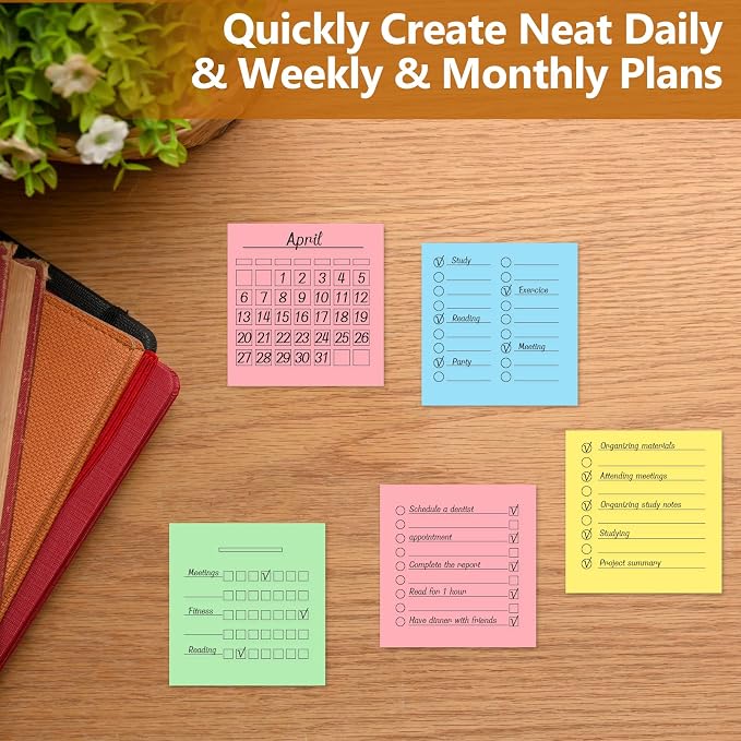 3" x 3" Sticky Notes Stencil and Holder Set with 5 Planner Stencils 100 Sheet Self-Stick Sticky Notes Black Acrylic Post It Note Stencil Holder Memo Organizer for Classroom Office Desk Organiz