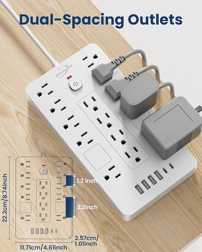 JouleLoom Surge Protector Power Strip-14 Outlets and 6 USB Ports, 20 Feet Flat Plug Extension Cord, 1850 Joules, White, ETL Listed for Home, Office, Dorm Room