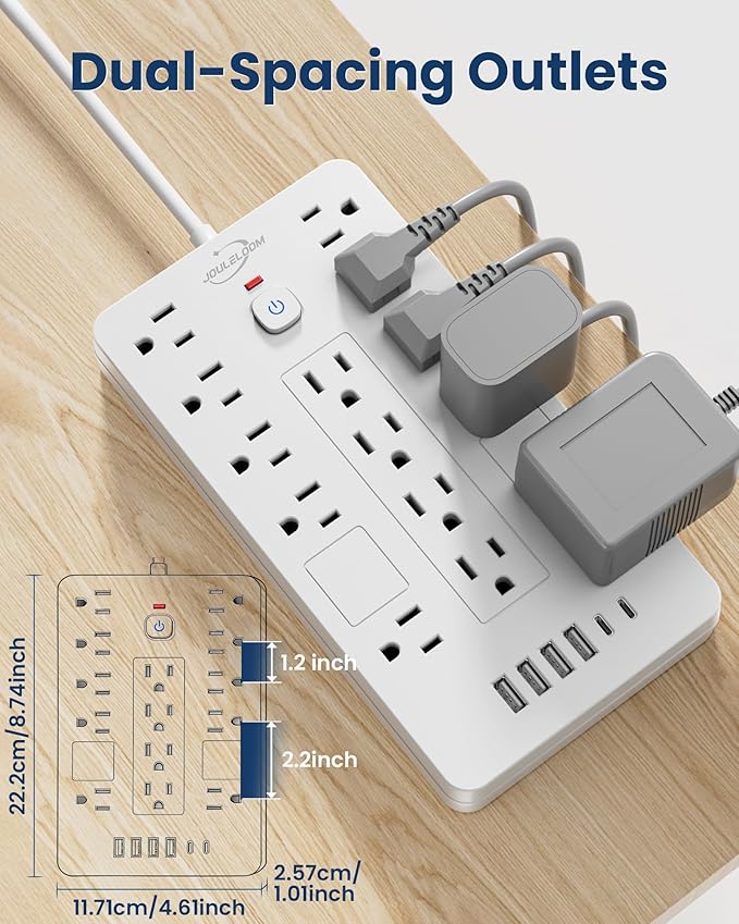 JouleLoom 2 Pack Surge Protector Power Strip-14 Outlets and 6 USB Ports, 6 Feet Flat Plug Extension Cord, 1850 Joules, White, ETL Listed for Home, Office, Dorm Room