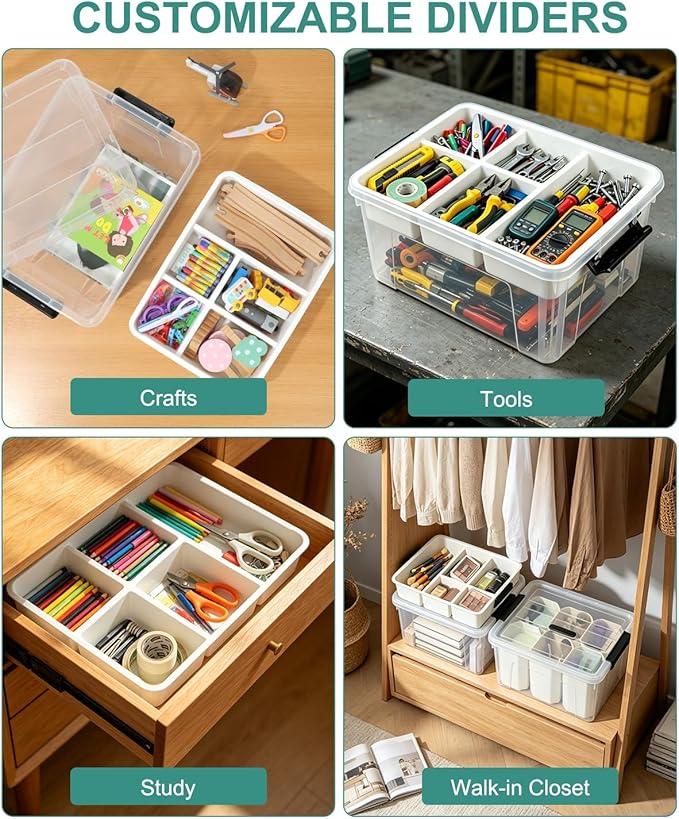 EOENVIVS 17 QT Clear Craft Storage Organizer Box with Removable Tray, Plastic Storage Bins with lids for Kids Art Supplies, Toys, Beads, Tools, Sewing & Classroom