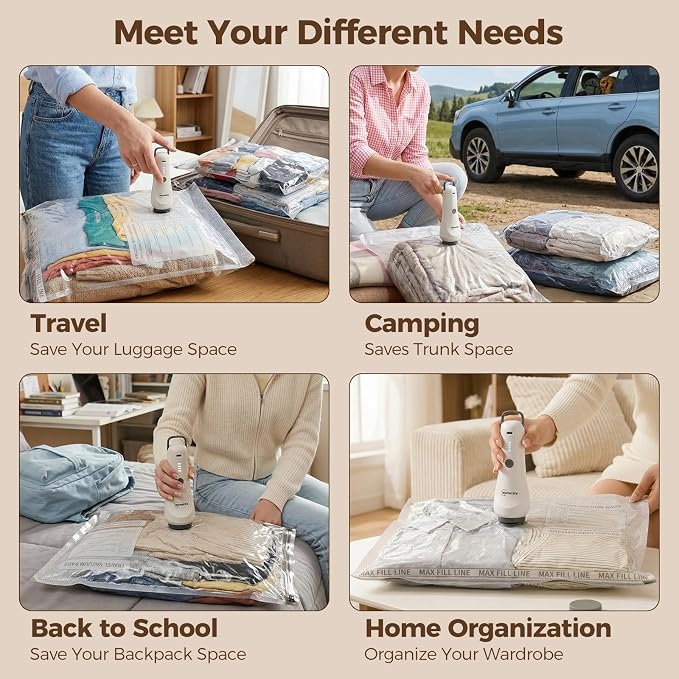 Vacuum Seal Bags for Clothing Travel,15-Pack, 80% Space Reduction | Fits Carry-On, Luggage, and Suitcase, Reusable Airtight Seal Prevents Leaks, Ideal For Home Storage & Travel Packing