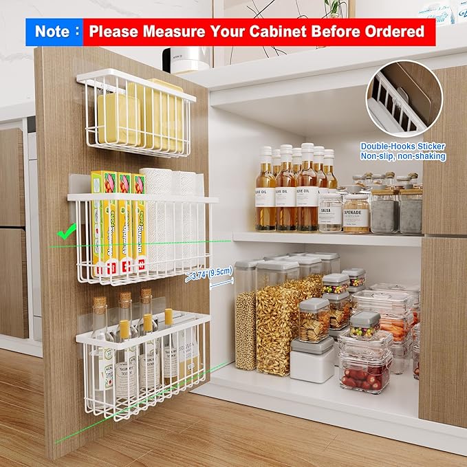 MUSTORN 3 Pack Adhesive Cabinet Door Organizer, Lid Organizers Inside Cabinet Food Container/Tumbler Lid Organizer and Storage Cup Lids Holder for Kitchen & Bathroom Wall Mounted(White)