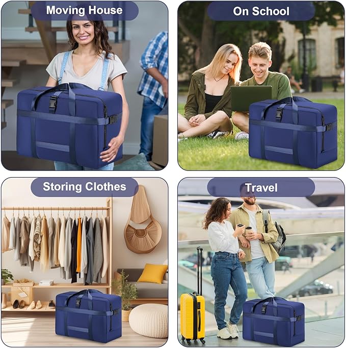 Upgrade Moving Bags Heavy Duty Extra Large, College Packing Bags for Moving Clothes, Moving Supplies & Boxes with Zippers and Handles, Storage Bags Moving Totes Camping Essentials (Blue, 98L)