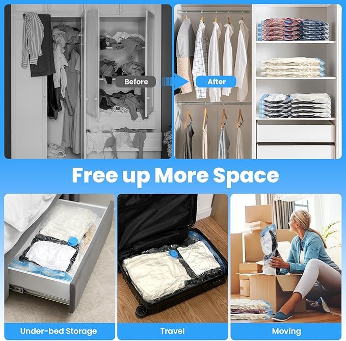 12Pack Thickened Space Saver Vacuum Storage Bags Jumbo for Clothes with Hand Pump, Vacuum Sealed Bags for Clothing, Comforters and Blankets