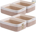 MiniArk Large Shallow Organizing Baskets 15x11x5.1 Inches - Rope Woven Storage Bins for Bathroom, Shelves, Cube Closet, White Mixed Brown 4 Packs