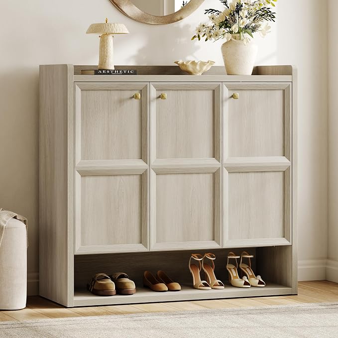 SICOTAS Shoe Storage Cabinet for Entryway, 6-Tier Shoe Cabinet with 3 Doors | 47.6" Wide Extra Large Shoe Cabinet with 3 Doors, Holds Up to 30 Pairs, Adjustable Shelves Shoes Rack Organizer for Hallway