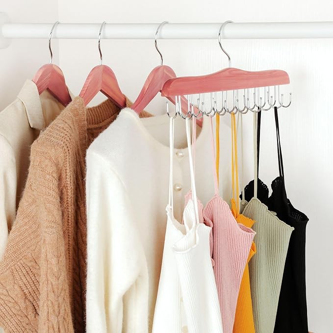 TOPIA HANGER Bra Hangers for Closet Organizer, Cedar Wooden Hangers with 20 Hooks, 2 Packs Hold Up to 80 Bras, Tank Top Hanger Space Saving, Belt Hanger-CT58U
