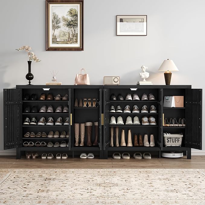 UNIQUITE Shoe Storage Cabinet with 3 Shutter Doors, 30 Pairs Shoe Cabinet with Adjustable Shelves, 5-Tier Large Shoe Rack Organizer for Entryway Hallway Living Room, Black